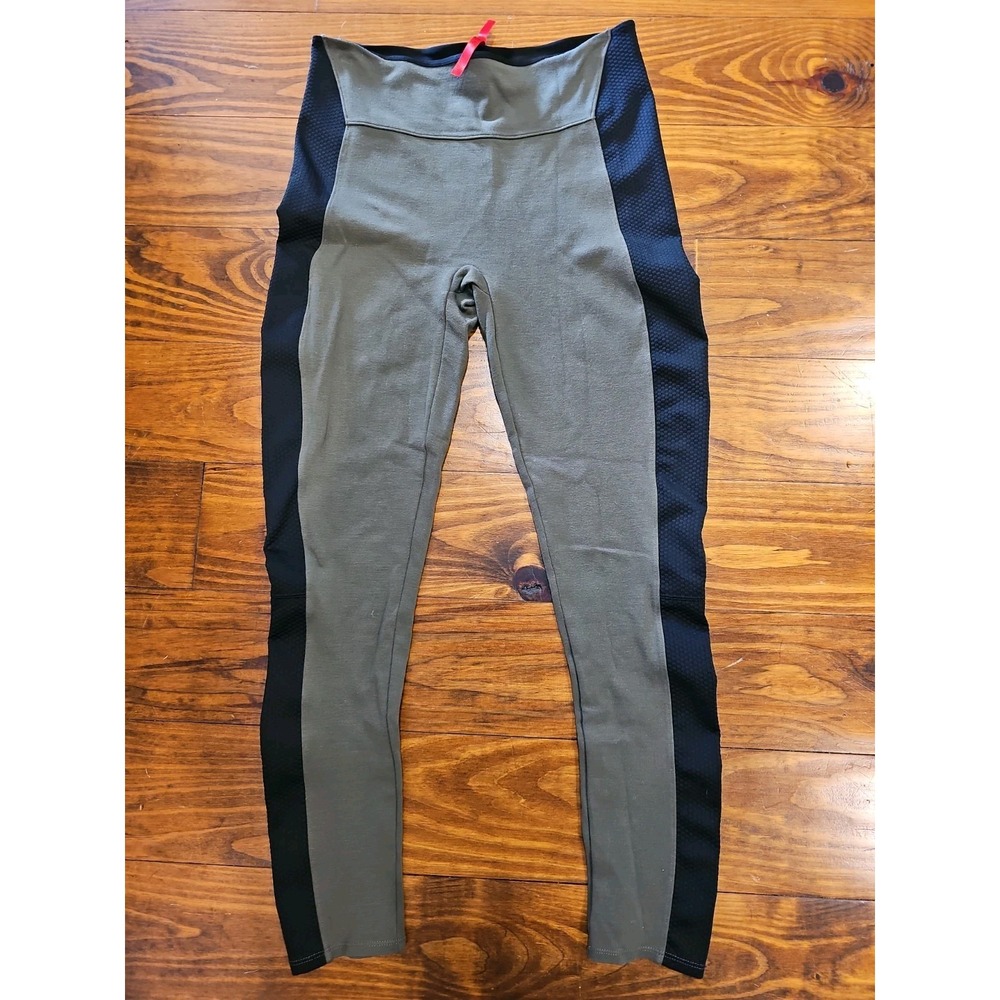 Spanx Women's Green With Black Side Panel Large Activewear Leggings Stretch